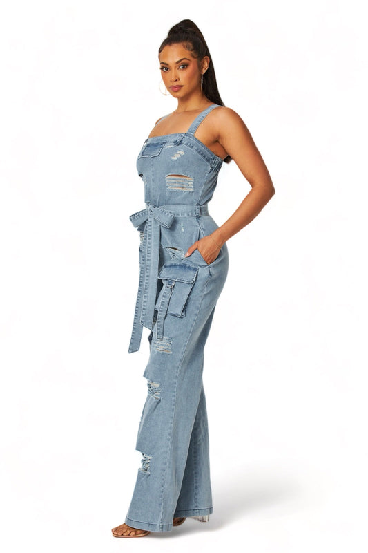 Denim Cargo Pocket Jumpsuit {HAS GREAT STRETCH}