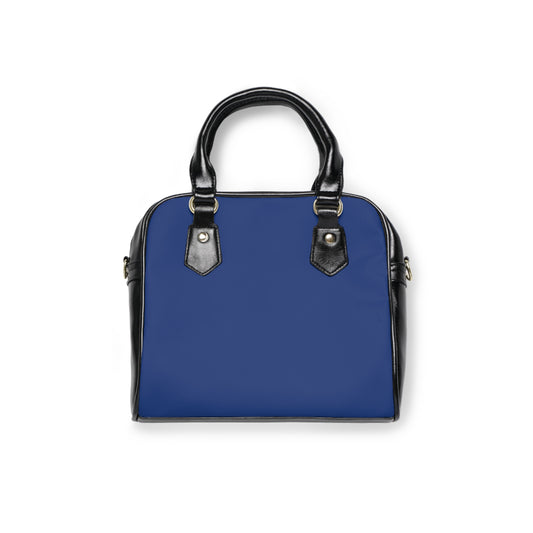 Black Rose Collection Shoulder Handbag — Elegant Navy Tote with Gold Script