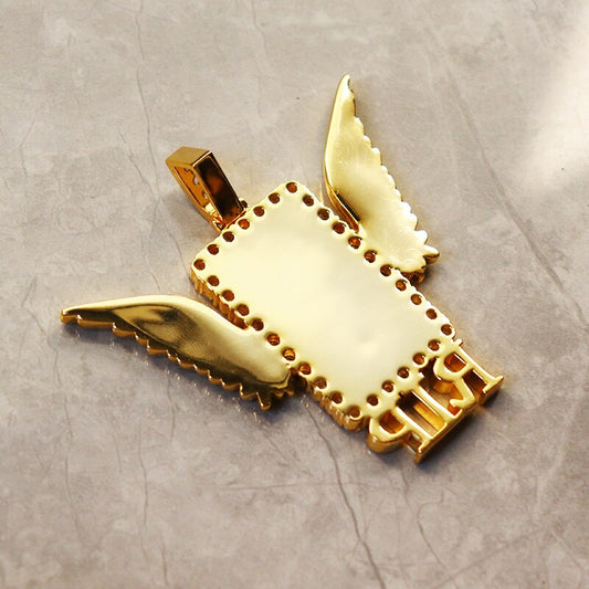 Rectangle Shape Angel Wing Custom Made Photo Pendant Necklace
