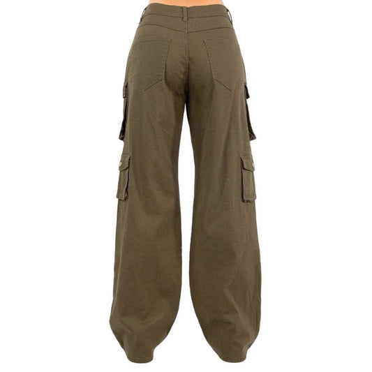 Curvy High Waist Wide Leg Pocket Cargo Pants- RJH30589P