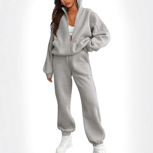 Women's Two-piece Fleece Casual Zipper Loose Fashion Sweaters