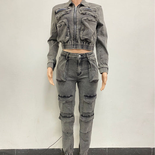 Women's Fashion Sexy Highly Stretch Washed Denim Suits