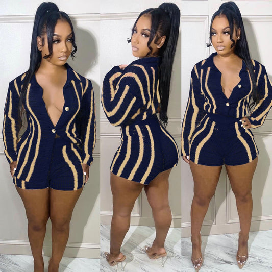 Slouchy High Lapel Button Stripe Two-piece Suits