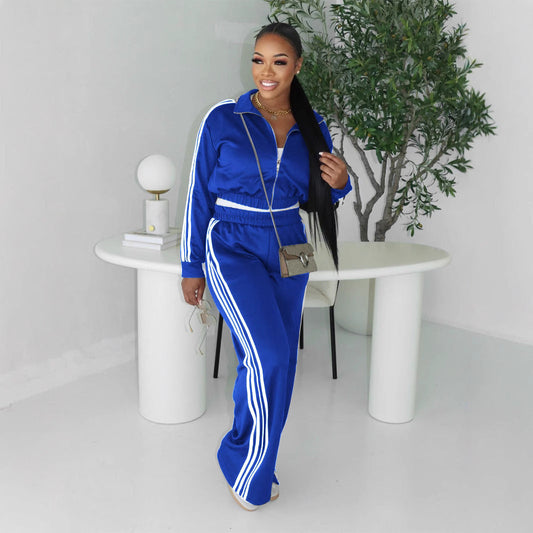 Autumn Striped Zipper Thickening Leisure Commute Suits