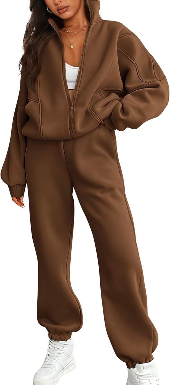 Women's Two-piece Fleece Casual Zipper Loose Fashion Sweaters