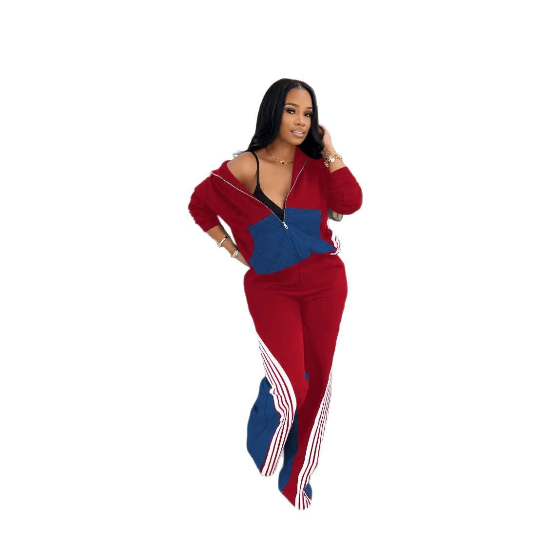 Women's Polyester Denim Stitching Sport Two-piece Pocket Suits
