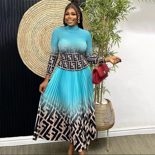 Women's Spring Pleated Print Corn Long Sleeve Suits