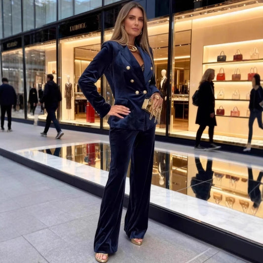 Women's Fashion Double Breasted Veet Two-piece Suits