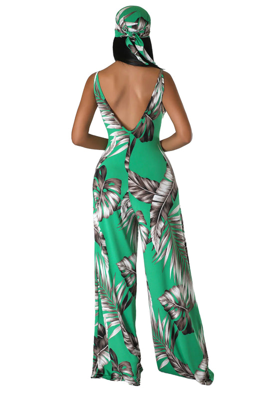 Green Jumpsuit with Head Scarf