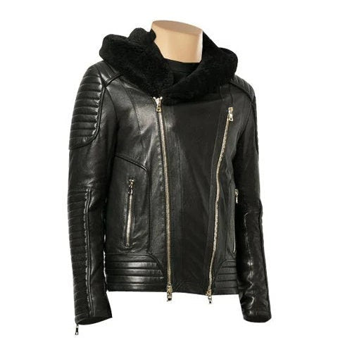 Handmade Sundown Biker Jacket With Fur Collar