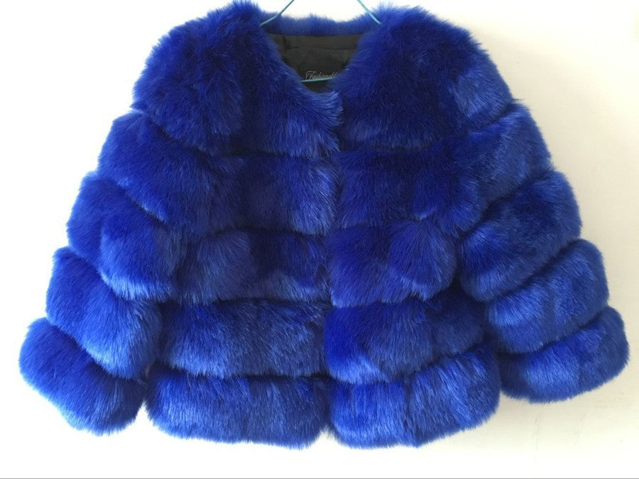 Women's Faux Fox Fur Round Neck Slim Coats