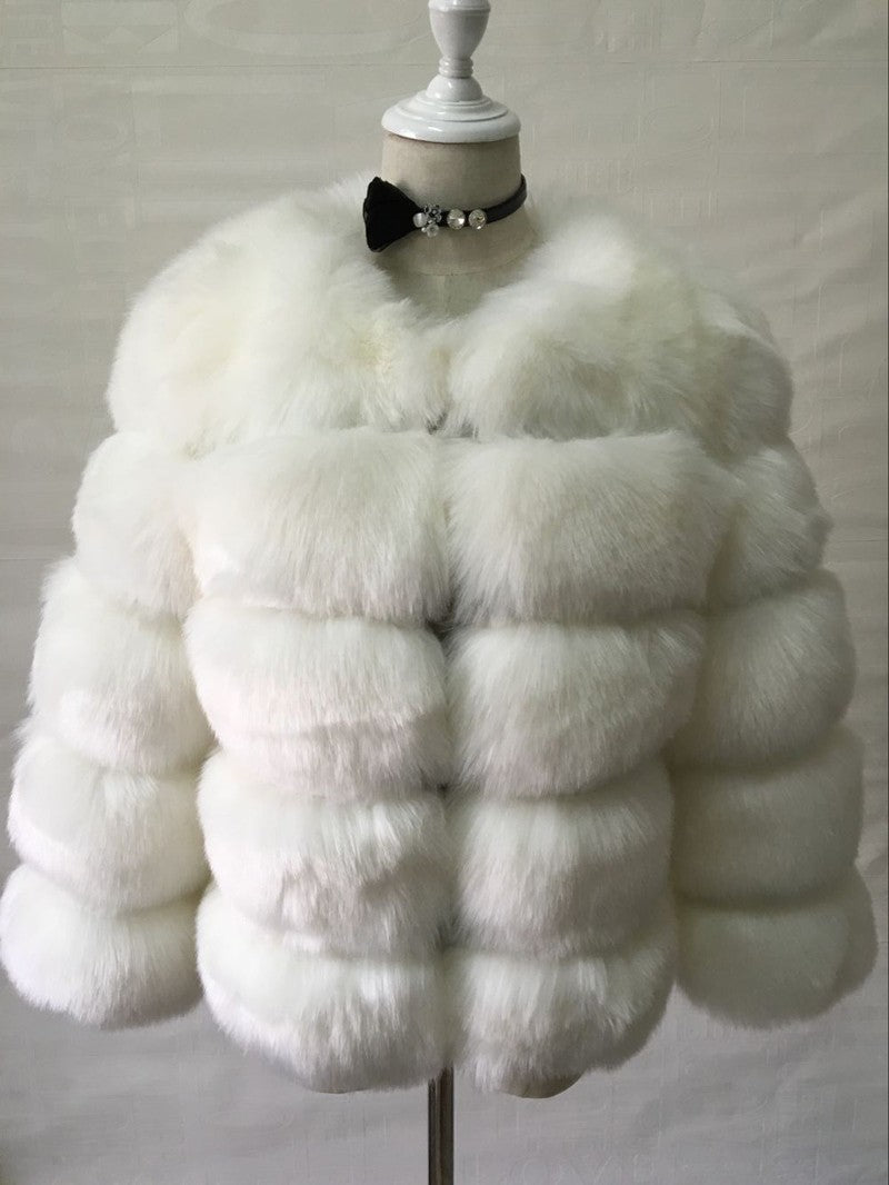 Women's Faux Fox Fur Round Neck Slim Coats