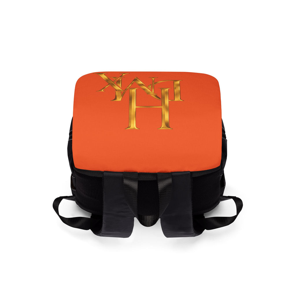 HDMX Monogram Gold Letters Orange Flap Casual Shoulder Backpack