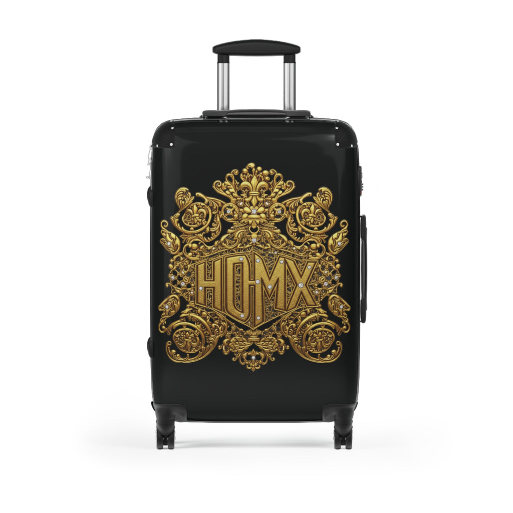 Black Carry-On Suitcase with Ornate Gold Baroque Monogram (HUMX)