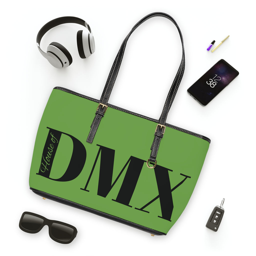 DMX Monogram PU Leather Shoulder Bag – Green Tote with Bold Initials