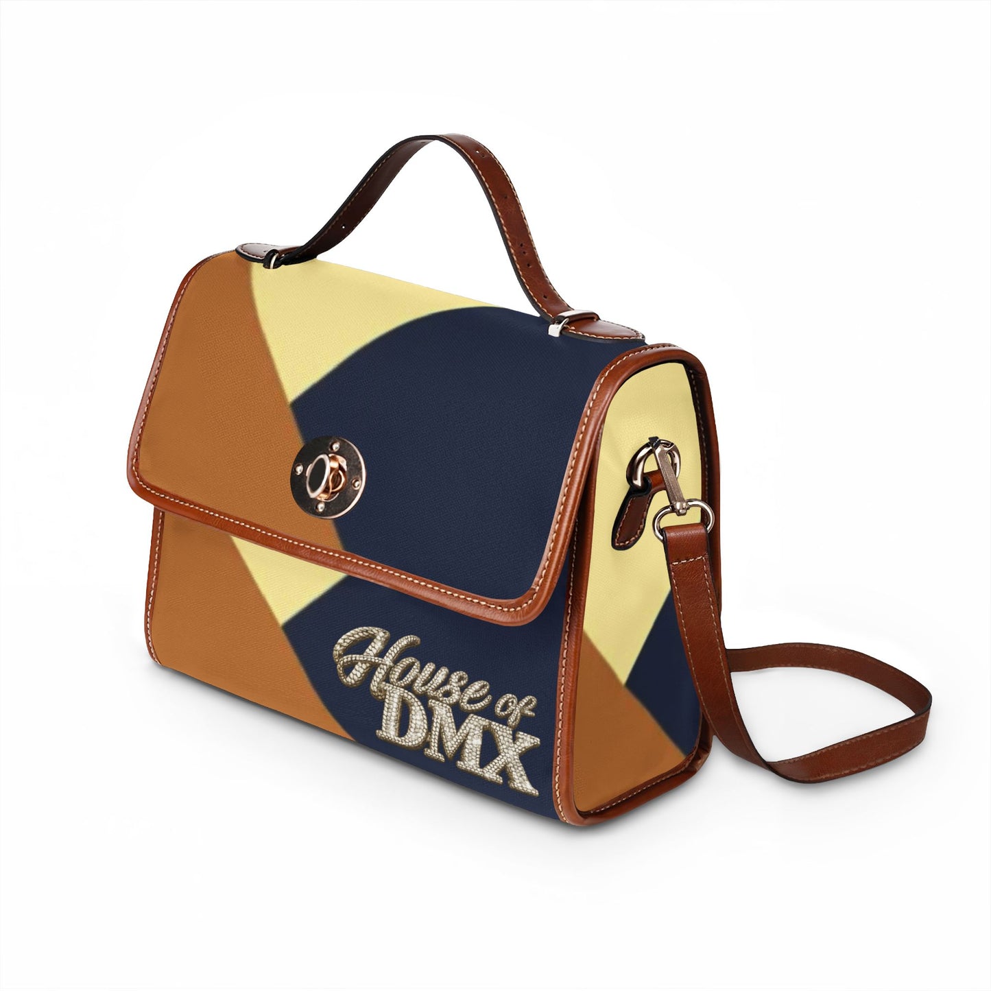 Geometric 'House of DMX' Waterproof Canvas Bag — Retro Colorblock Satchel