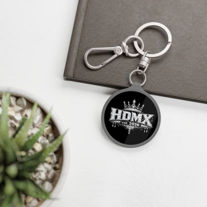 HDMX Crown Keyring Tag — Metal Keychain with 'HDMX est. 2026' Graphic