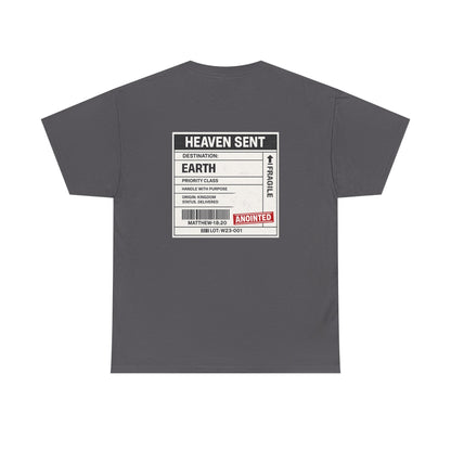 Delivered. Heaven Sent Christian T-Shirt — Faith-Based Graphic Tee with Back Label Design