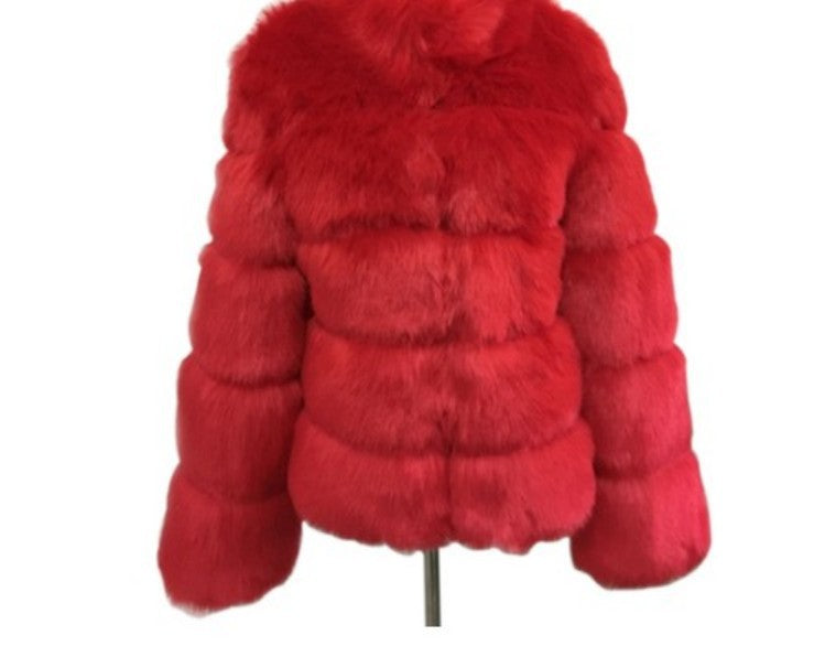 Women's Imitation Fur Hooded Mid-length Slim Fit Coats