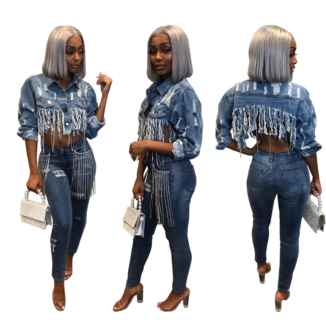 Women's Creative Fashion Sexy Cropped Denim Coats