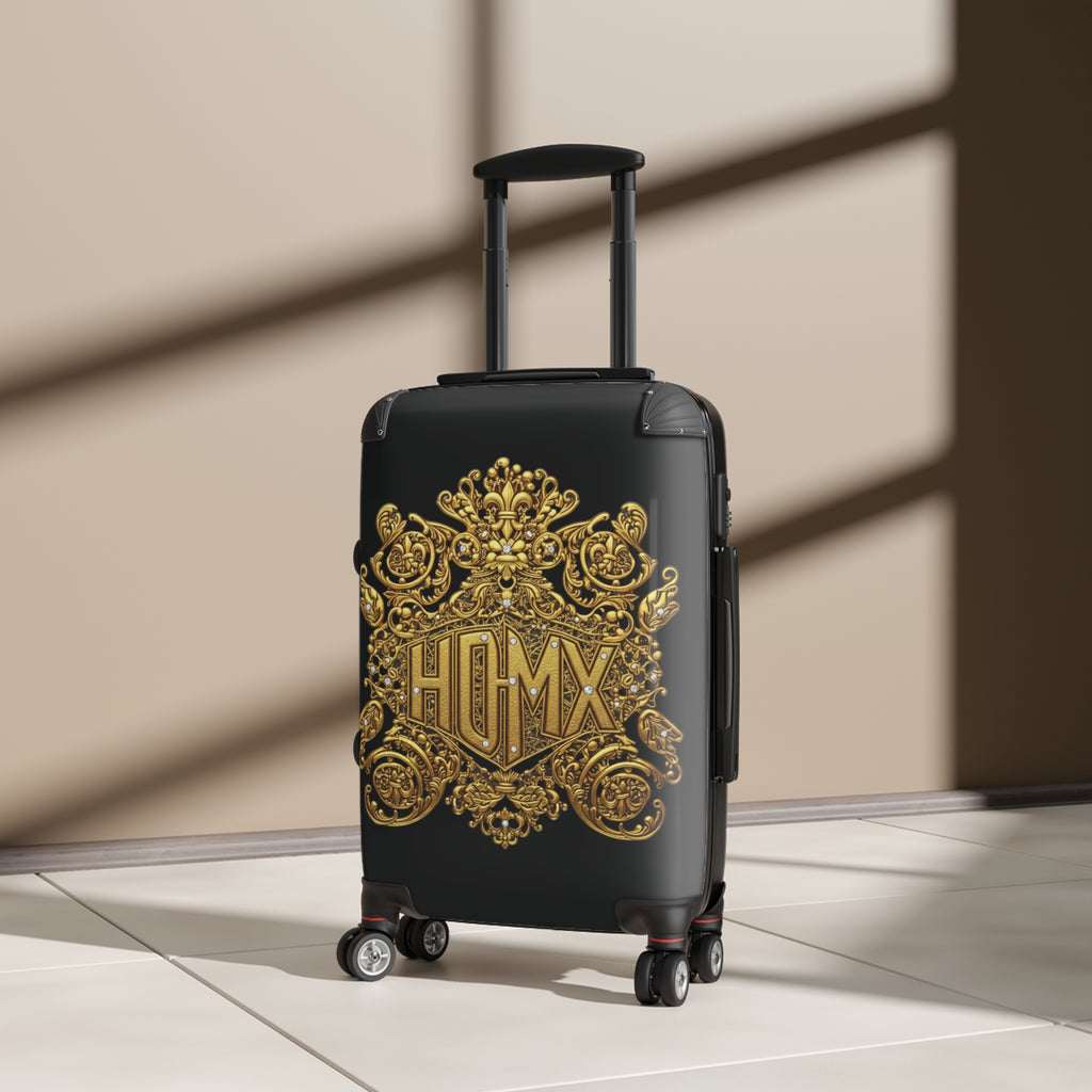 Black Carry-On Suitcase with Ornate Gold Baroque Monogram (HUMX)