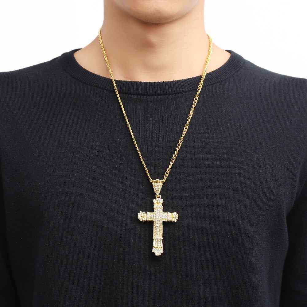Iced Out Cross Necklace - Sparkling Men's Cross Pendant