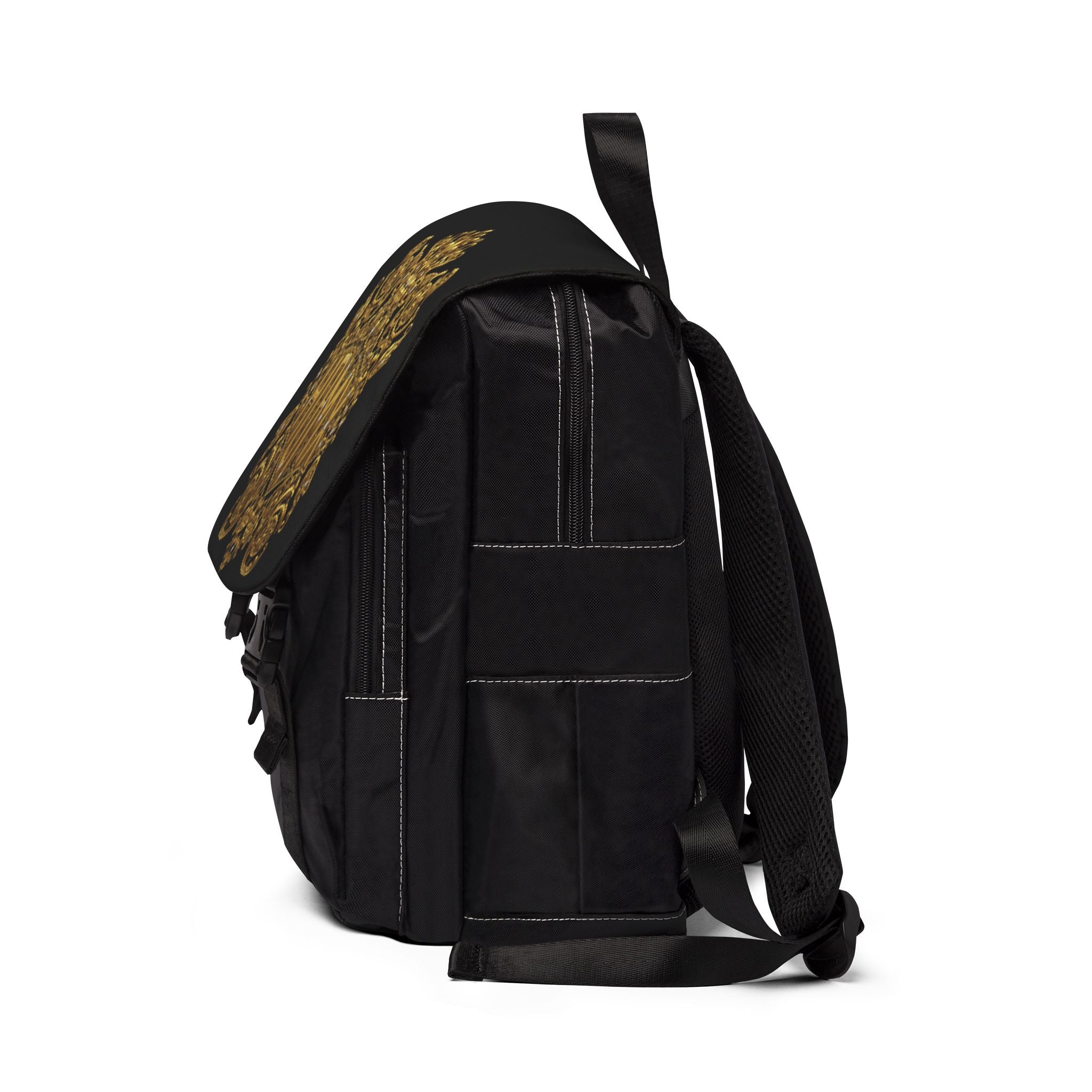 Ornate Gold Crest Backpack — Vintage Baroque Monogram Shoulder Bag