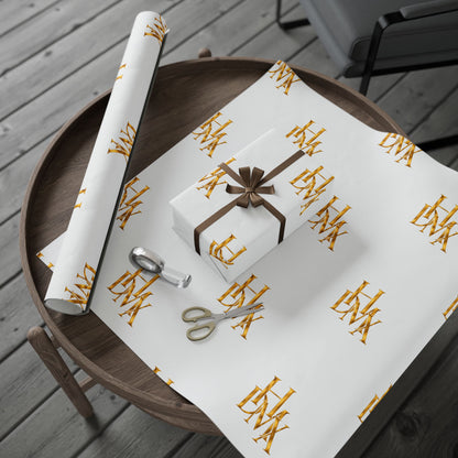 White and Gold Script Monogram Wrapping Paper Roll