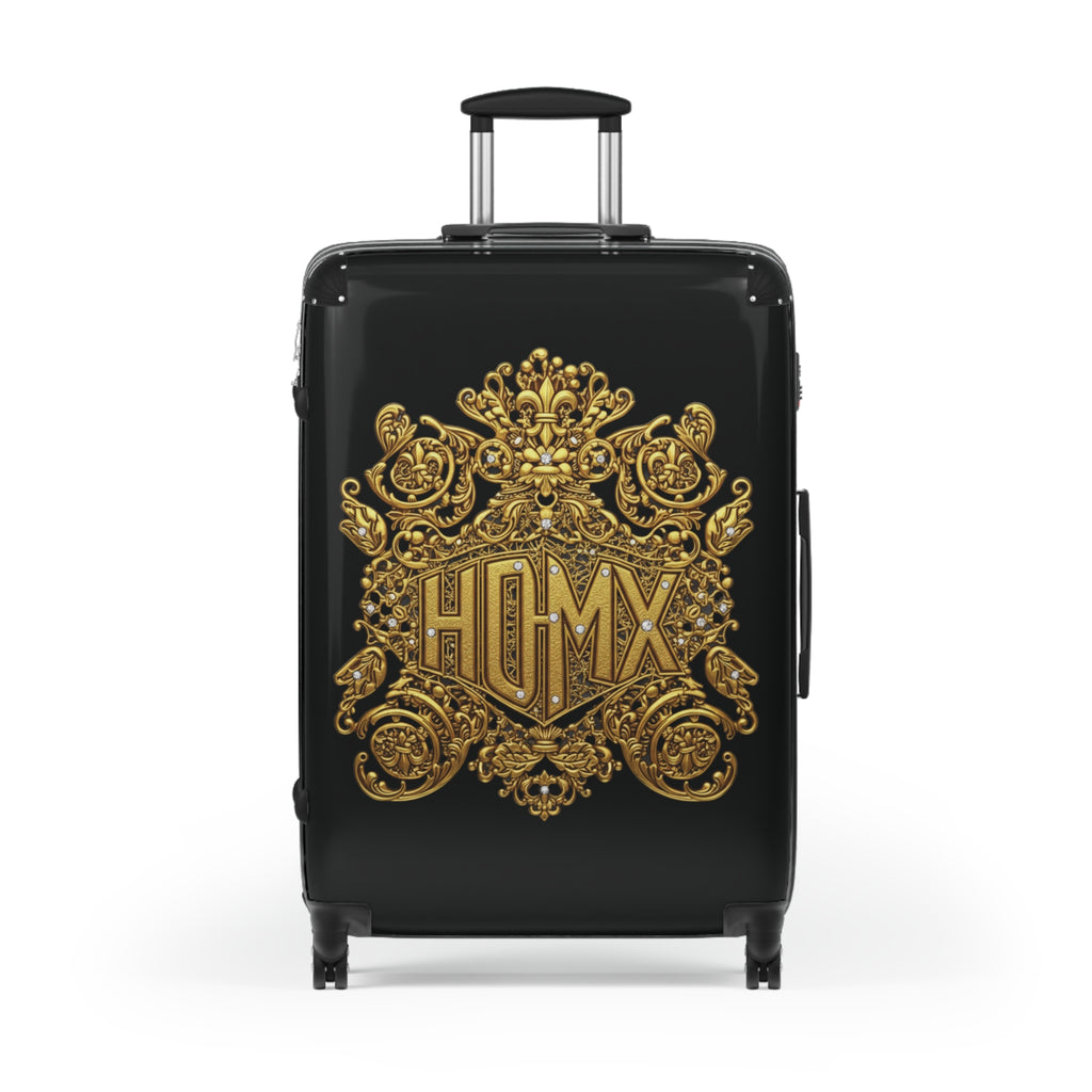 Black Carry-On Suitcase with Ornate Gold Baroque Monogram (HUMX)