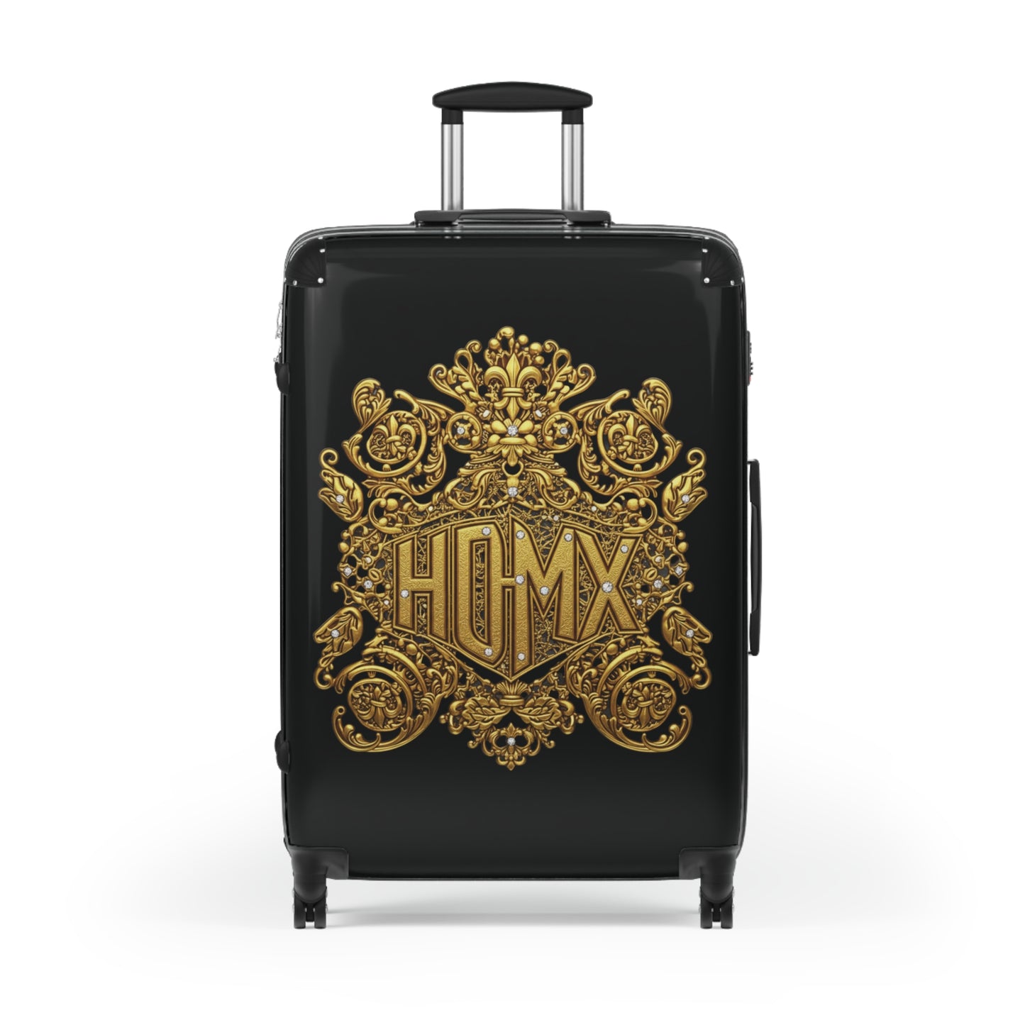 Black Carry-On Suitcase with Ornate Gold Baroque Monogram (HUMX)