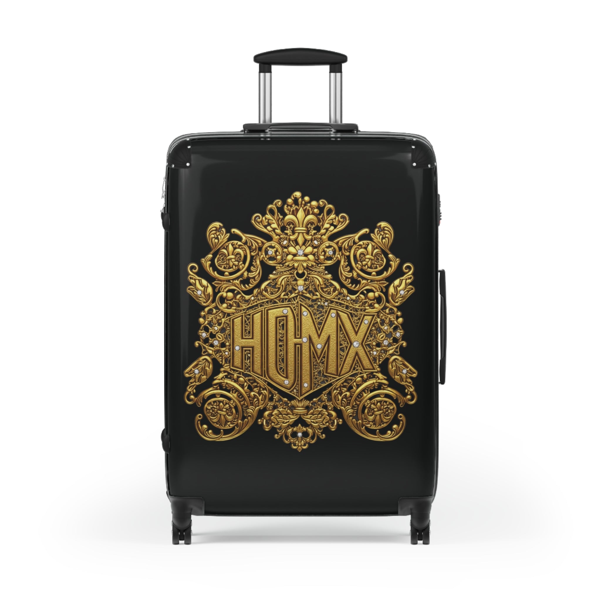 Black Carry-On Suitcase with Ornate Gold Baroque Monogram (HUMX)