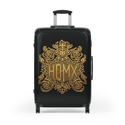 Black Carry-On Suitcase with Ornate Gold Baroque Monogram (HUMX)