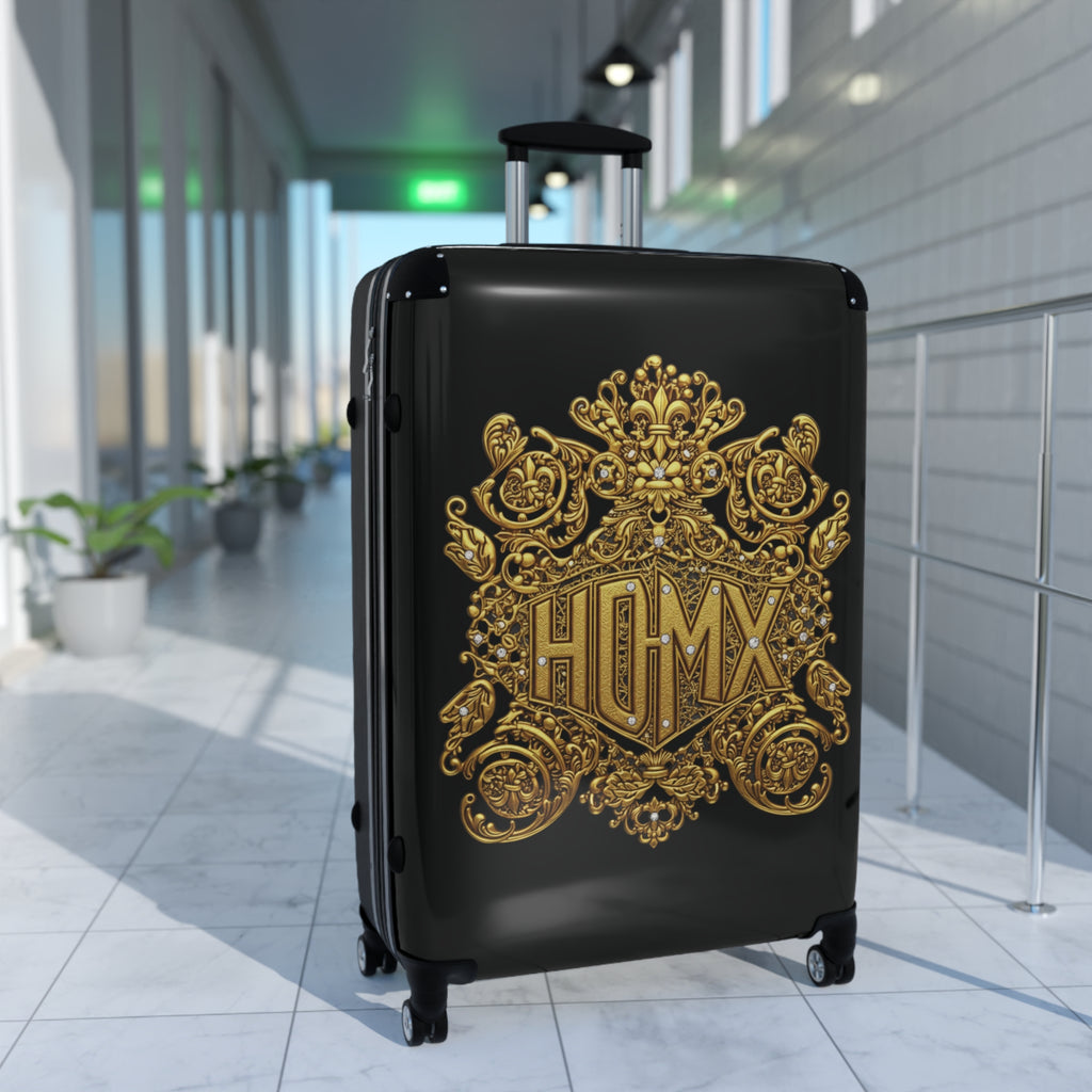 Black Carry-On Suitcase with Ornate Gold Baroque Monogram (HUMX)