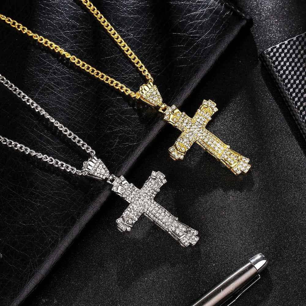 Iced Out Cross Necklace - Sparkling Men's Cross Pendant