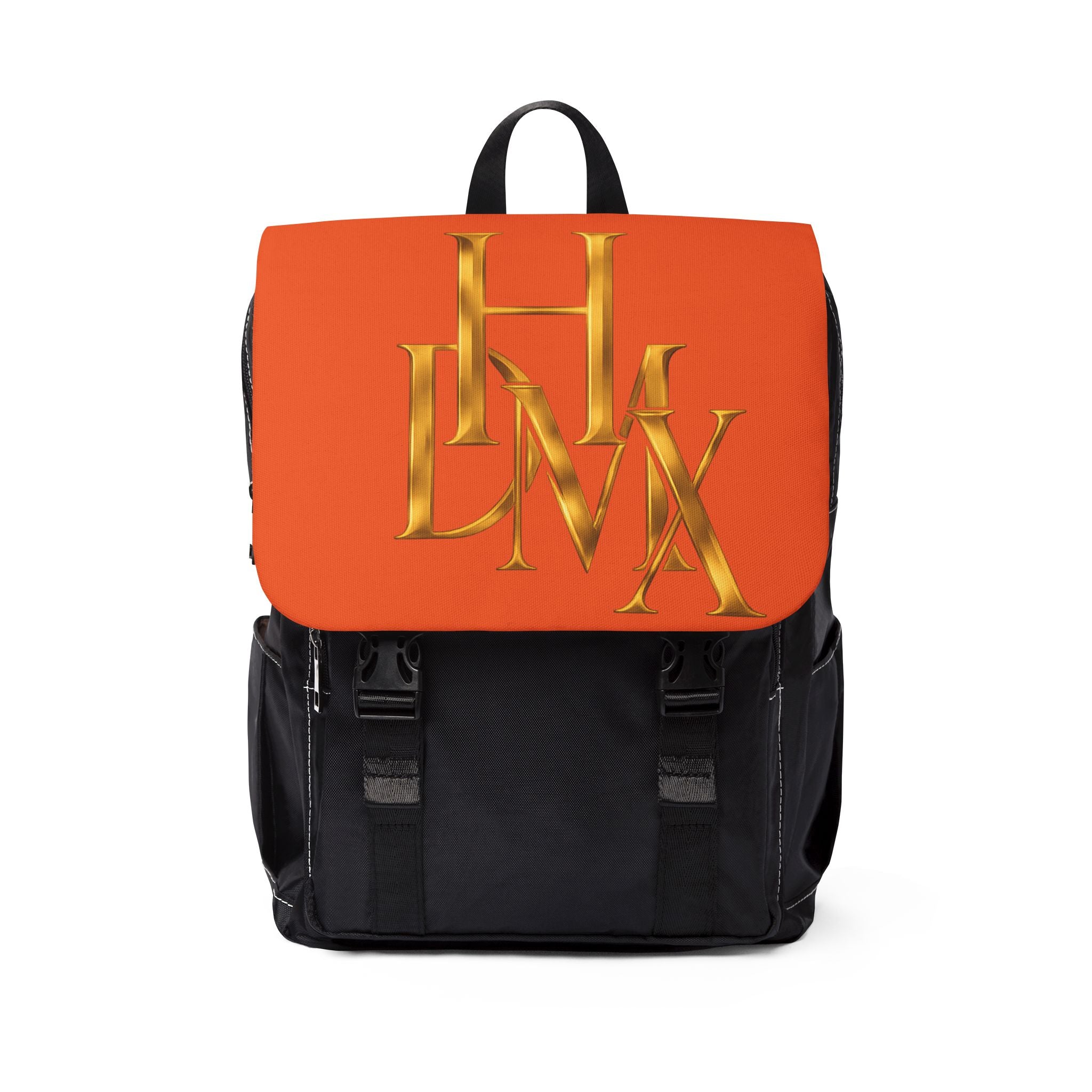 HDMX Monogram Gold Letters Orange Flap Casual Shoulder Backpack