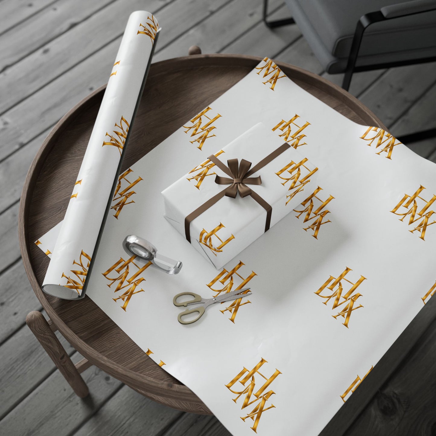 White and Gold Script Monogram Wrapping Paper Roll