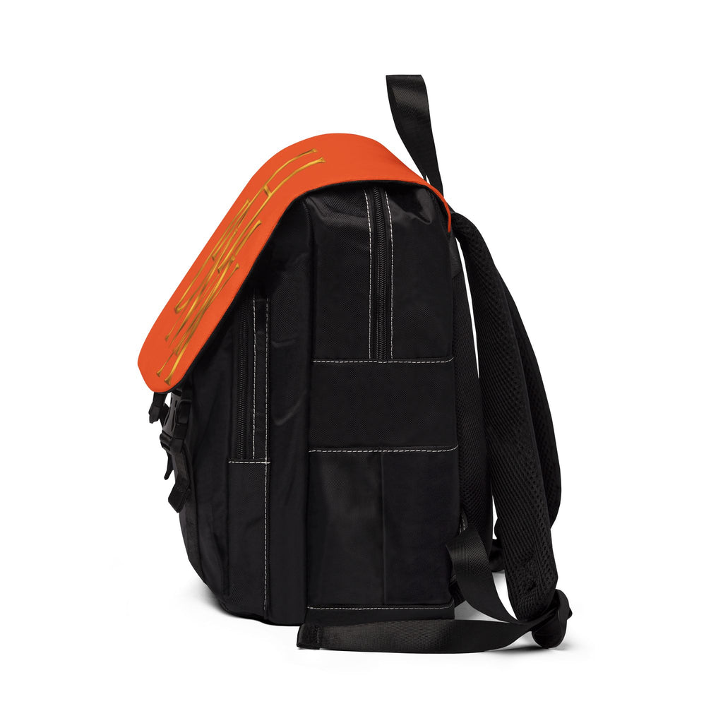 HDMX Monogram Gold Letters Orange Flap Casual Shoulder Backpack