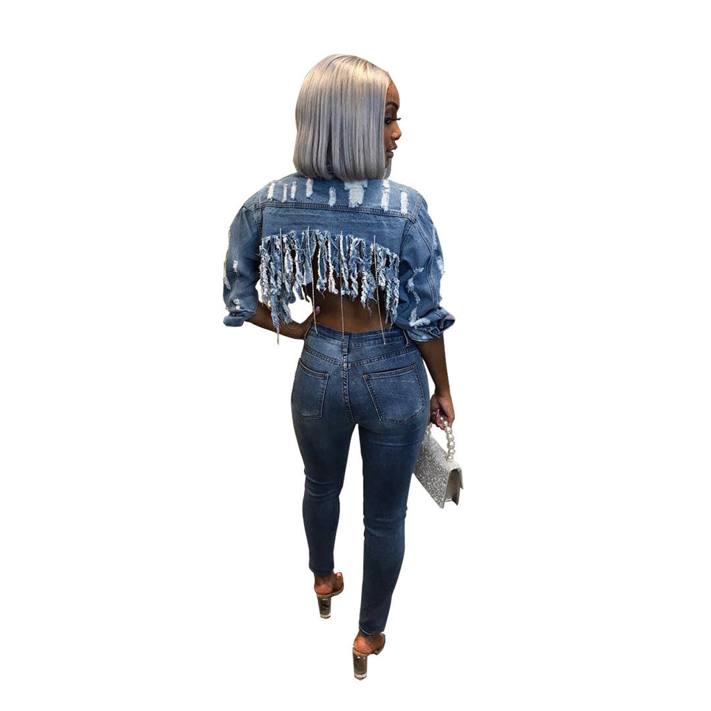 Women's Creative Fashion Sexy Cropped Denim Coats
