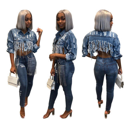 Women's Creative Fashion Sexy Cropped Denim Coats
