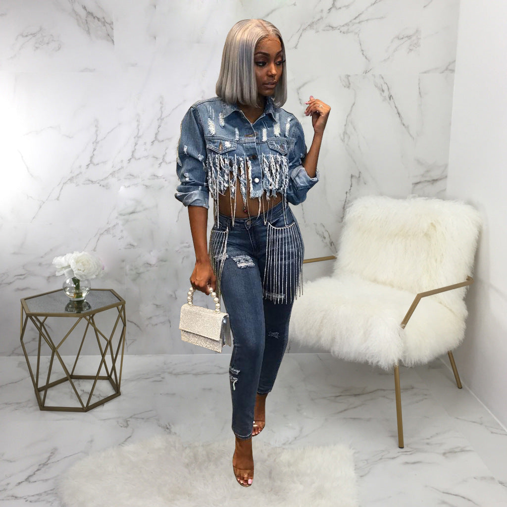 Women's Creative Fashion Sexy Cropped Denim Coats