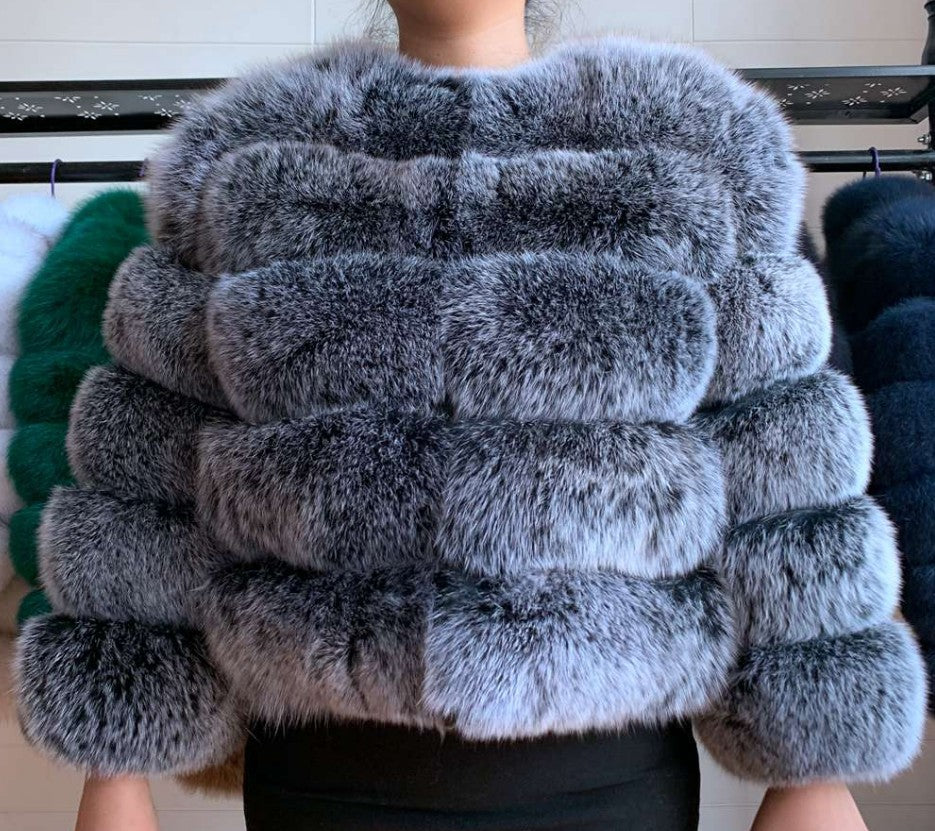 Women's Faux Fox Fur Round Neck Slim Coats