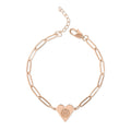 Rose Gold Paperclip Bracelet with Engraved Heart — Personalized Gift