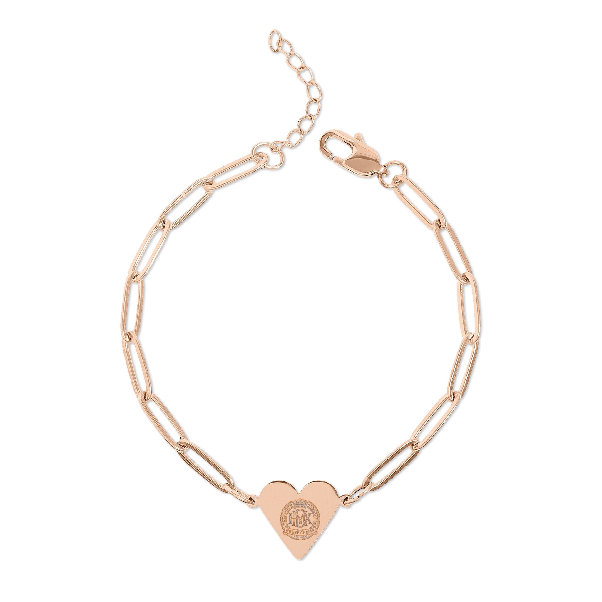 Rose Gold Paperclip Bracelet with Engraved Heart — Personalized Gift