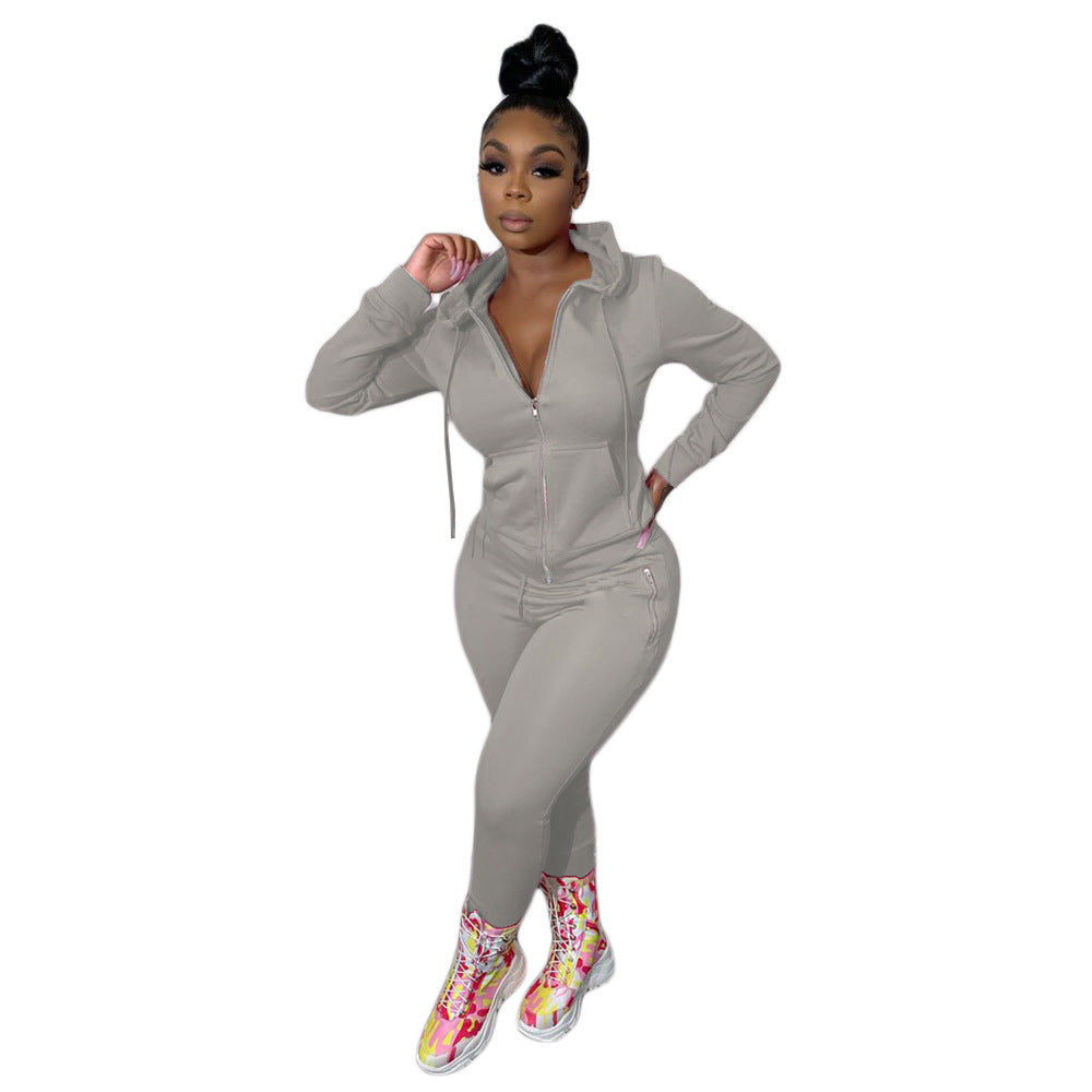 Women's Autumn Solid Color Personality Zipper Two-piece Suits