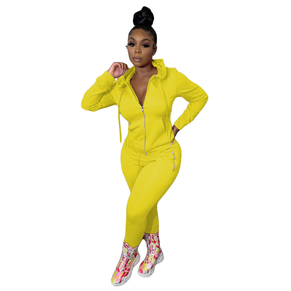 Women's Autumn Solid Color Personality Zipper Two-piece Suits