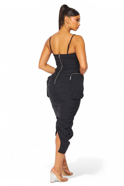 Erin Cargo Pocket Ruched Nylon Tank Dress