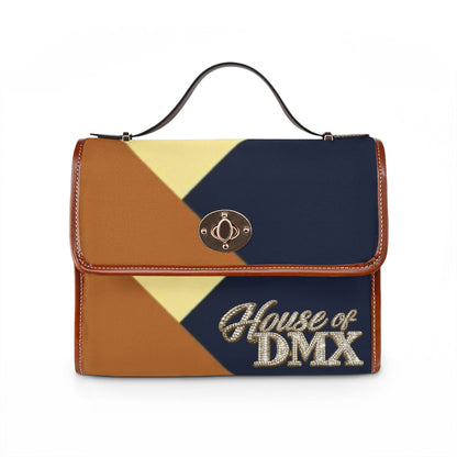 Geometric 'House of DMX' Waterproof Canvas Bag — Retro Colorblock Satchel