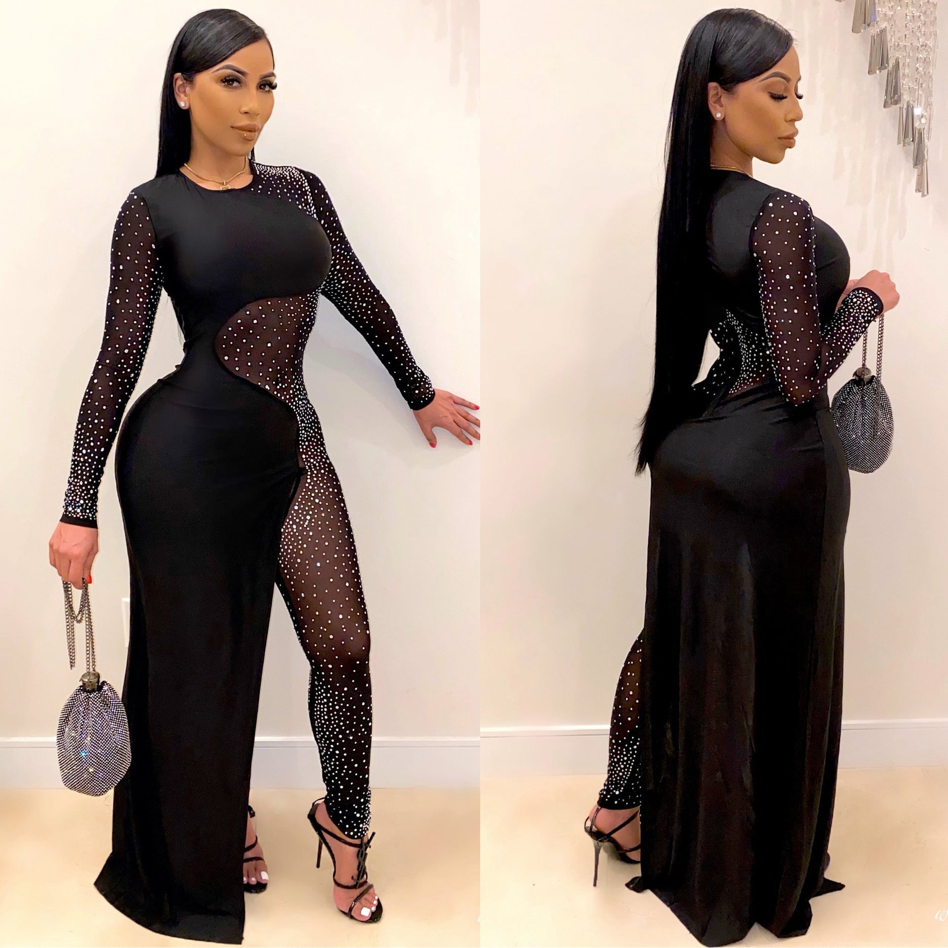 Hot Rhinestone Slim One-piece Nightclub Uniforms Suits
