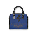 Black Rose Collection Shoulder Handbag — Elegant Navy Tote with Gold Script