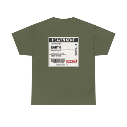 Delivered. Heaven Sent Christian T-Shirt — Faith-Based Graphic Tee with Back Label Design